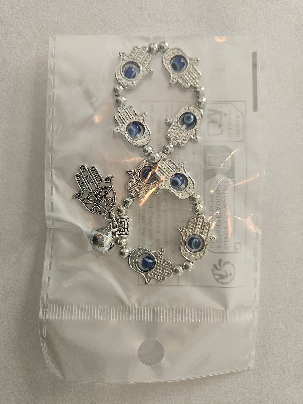 NWT Silver Hamsa Bracelet with Blue Evil Eye Charm Feminine Bohemian Preppy - Picture 2 of 5